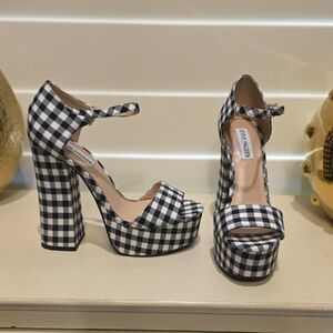Steve Madden Black and White Gingham Platform Heels